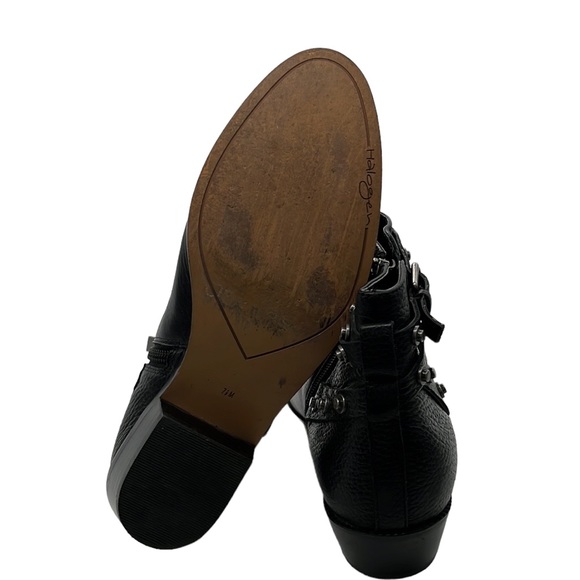 Halogen BLACK PEBBLE LEATHER SIDE ZIP STUDDED STRAP BOOTIES - Picture 7 of 9
